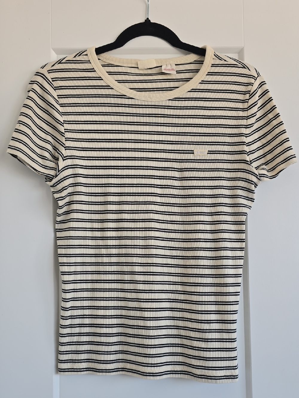 Levi's Cream and Black Striped Ribbed Tee